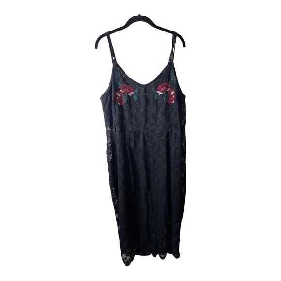 CITY CHIC Black Lace Floral Embroidered Bodycon Midi Slip Dress Size Large/20 - Picture 4 of 6